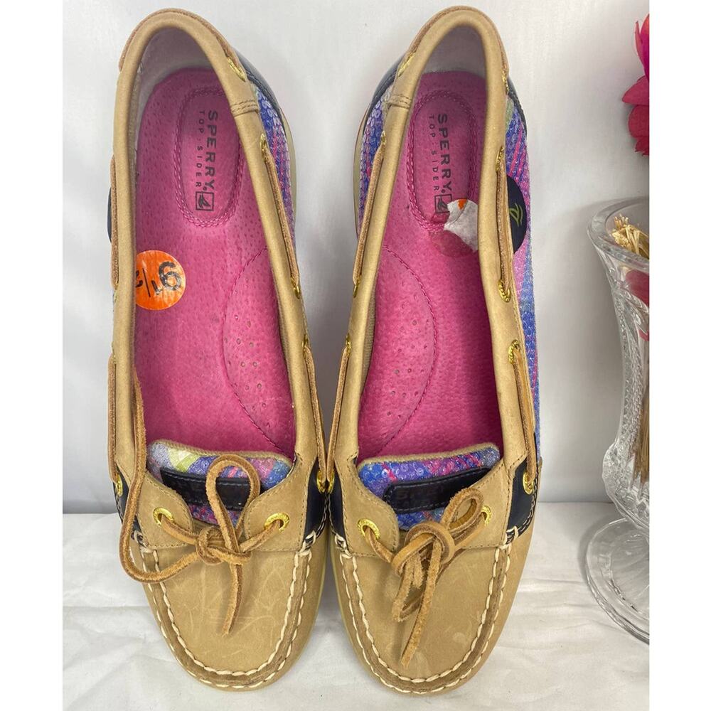Sperry Top-Sider Angelfish Boat Shoes – Size 9.5 –  Blue Plaid & Sequin Sparkle